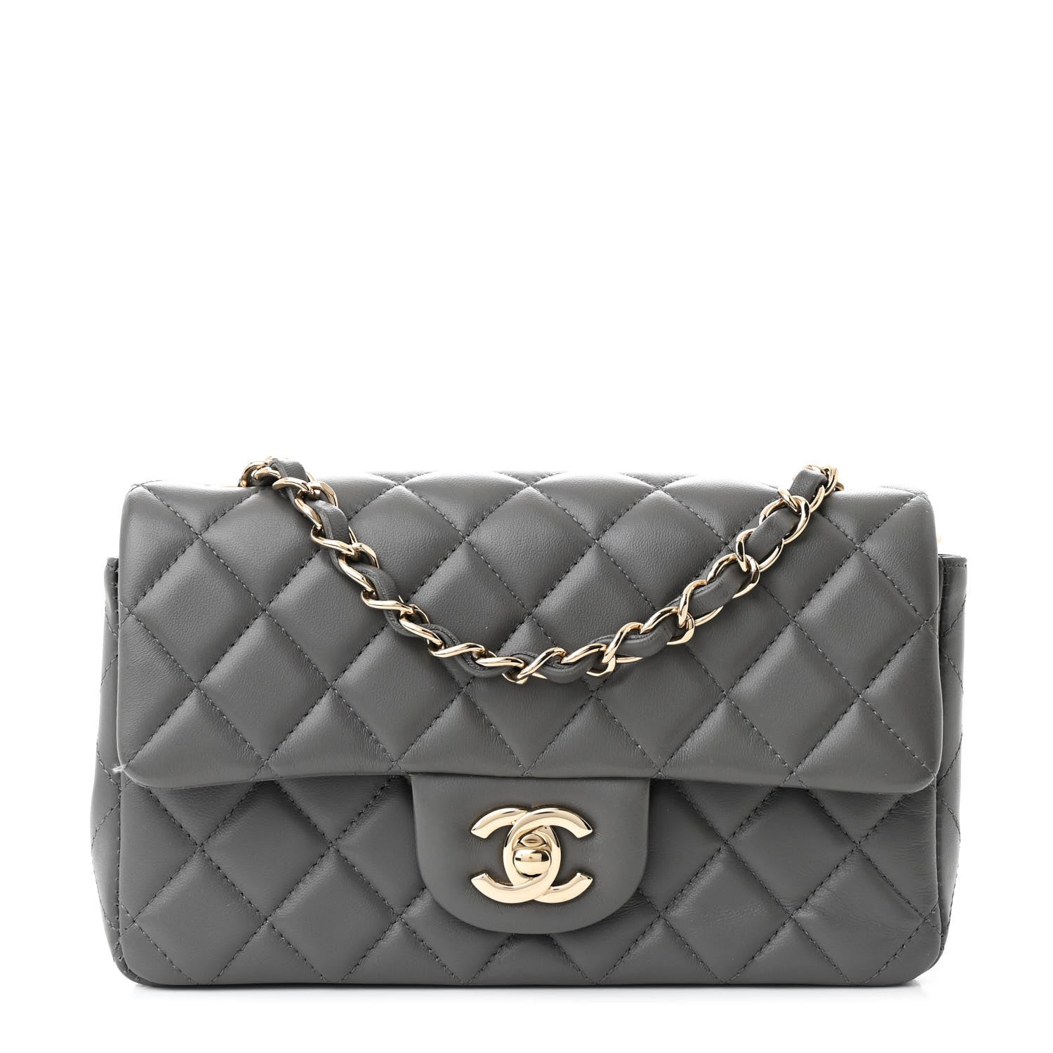Lambskin Quilted Mini Rectangular Flap Dark Grey