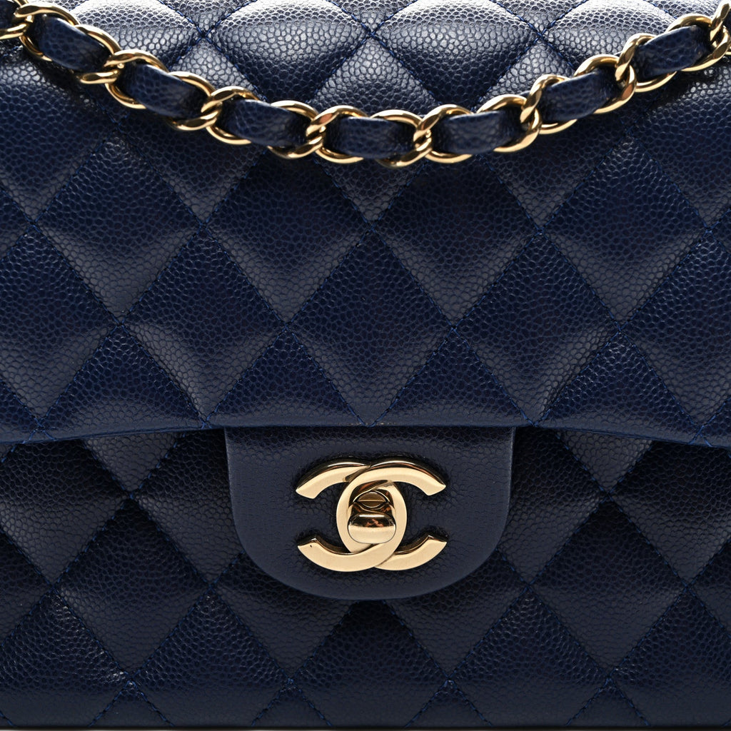 Caviar Quilted Small Double Flap Navy