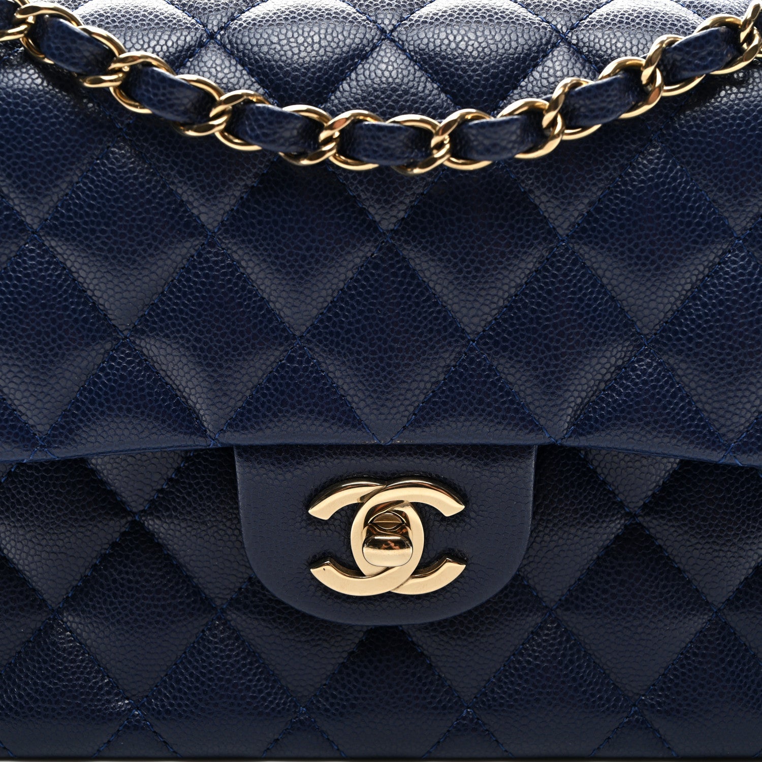 Caviar Quilted Small Double Flap Navy