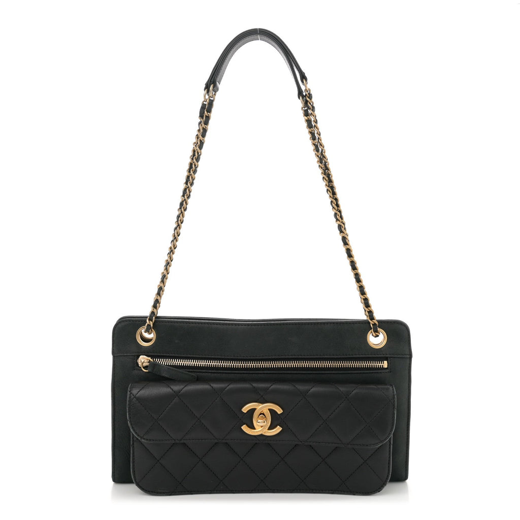Iridescent Calfskin Quilted In & Out Camera Case Black