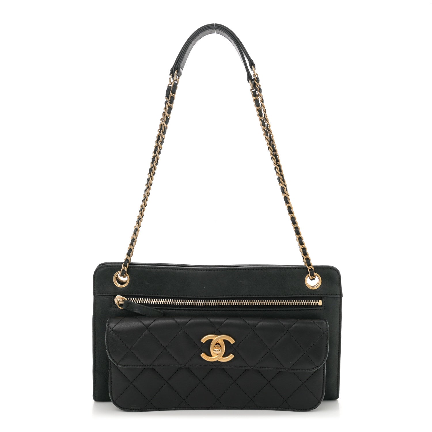 Iridescent Calfskin Quilted In & Out Camera Case Black