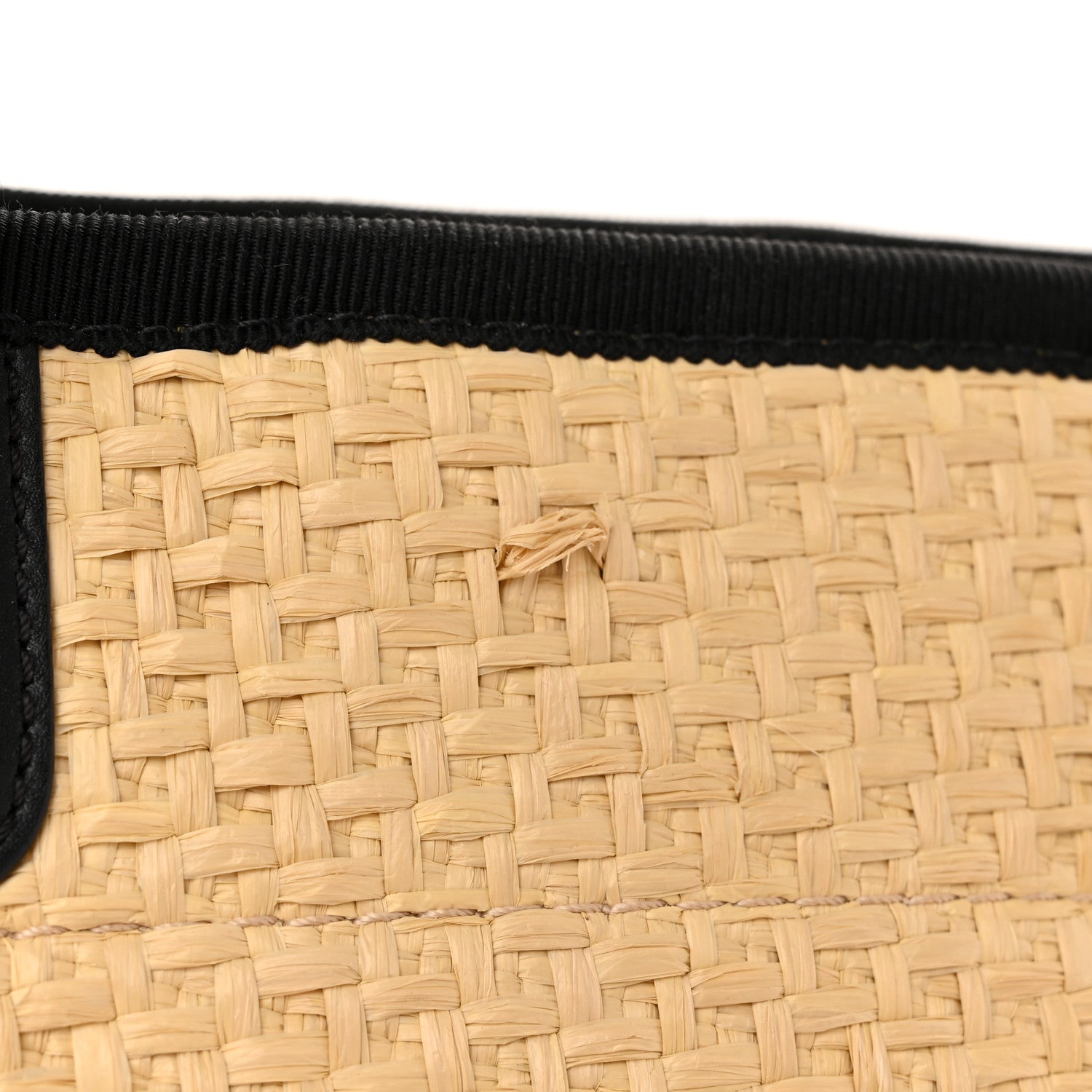Straw Raffia Calfskin Chain Small Deauville Tote Beige Black