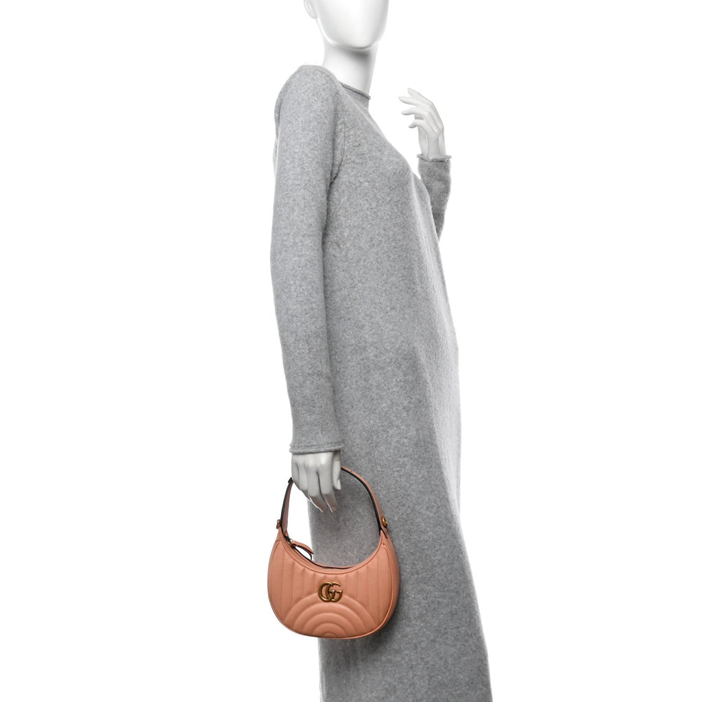 Calfskin Vertical Ring Matelasse Mini GG Marmont Half Moon Hobo Peachy Chic