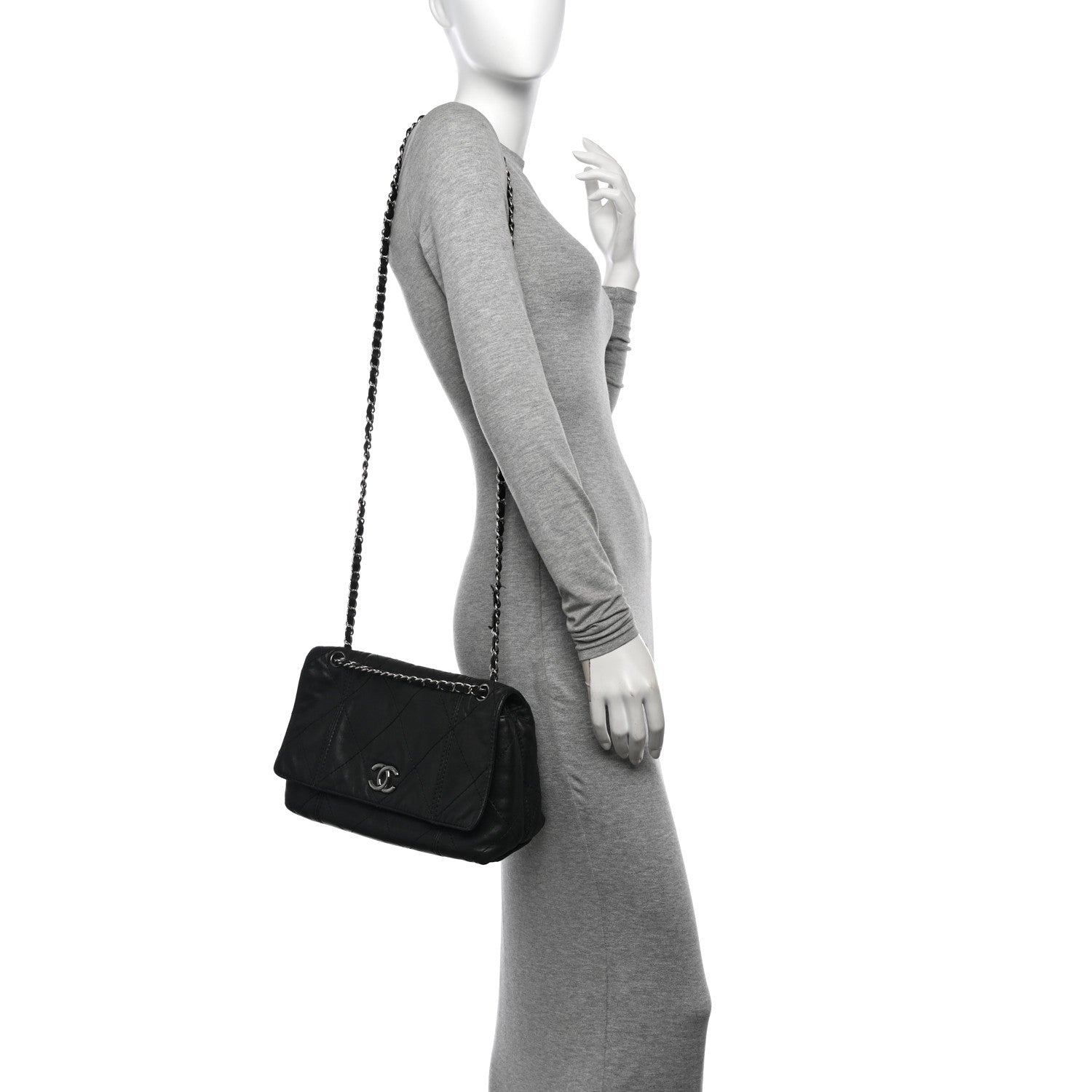 Lambskin Quilted Large Soft Touch Flap Black