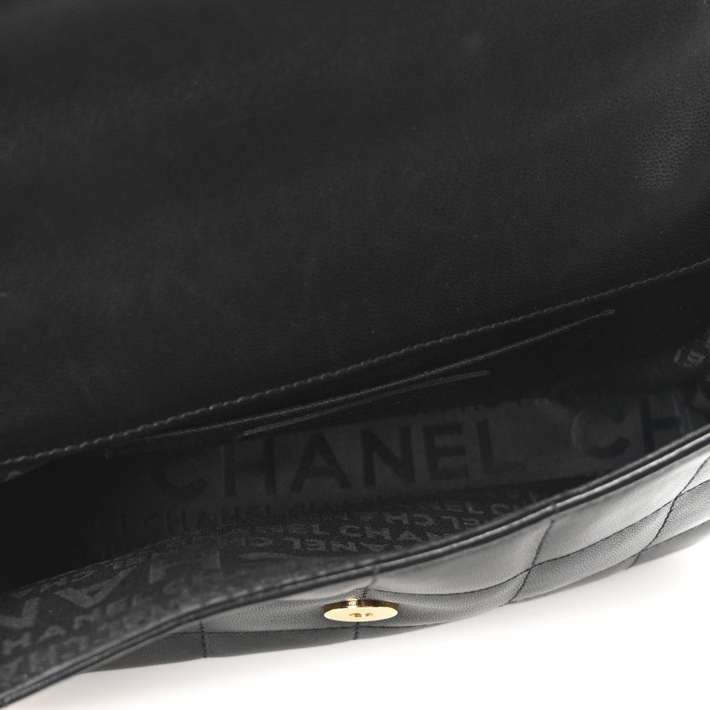 Lambskin Quilted Mini Chocolate Bar Camellia Flap Black