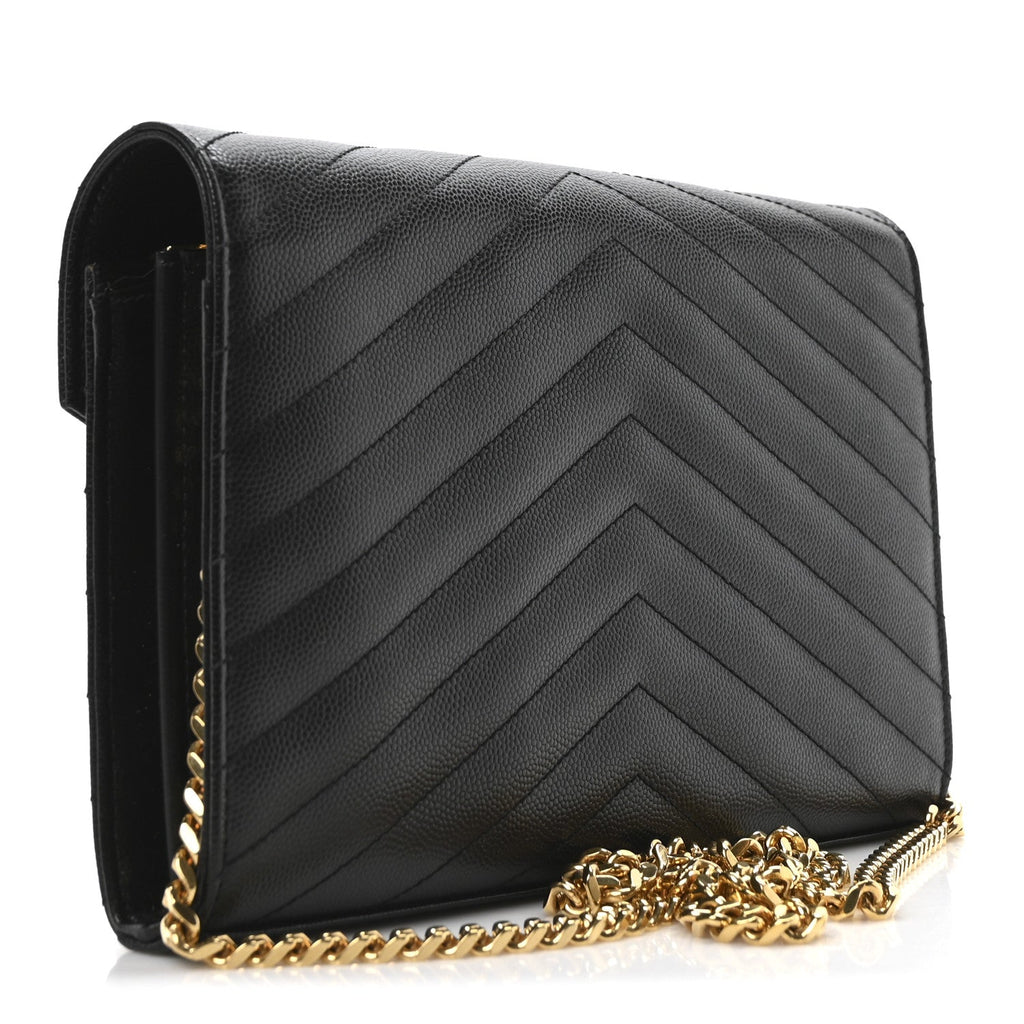Grain De Poudre Matelasse Chevron Monogram Chain Wallet Black