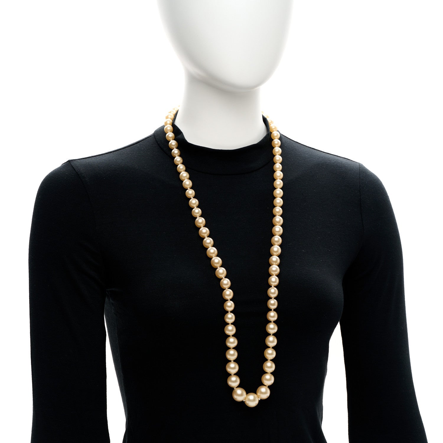 Graduated Pearl Long Necklace Gold White