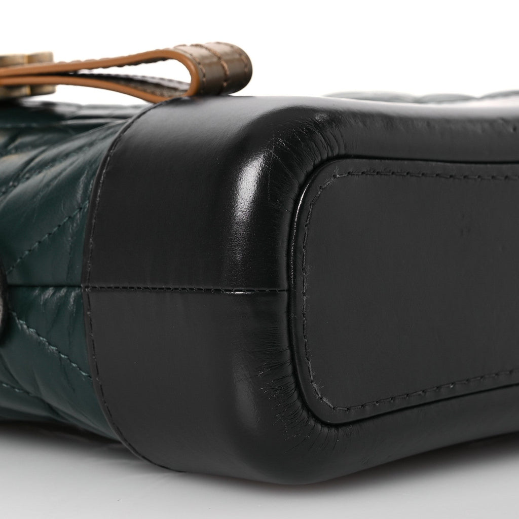 Aged Calfskin Chevron Quilted Small Gabrielle Hobo Green Navy Blue