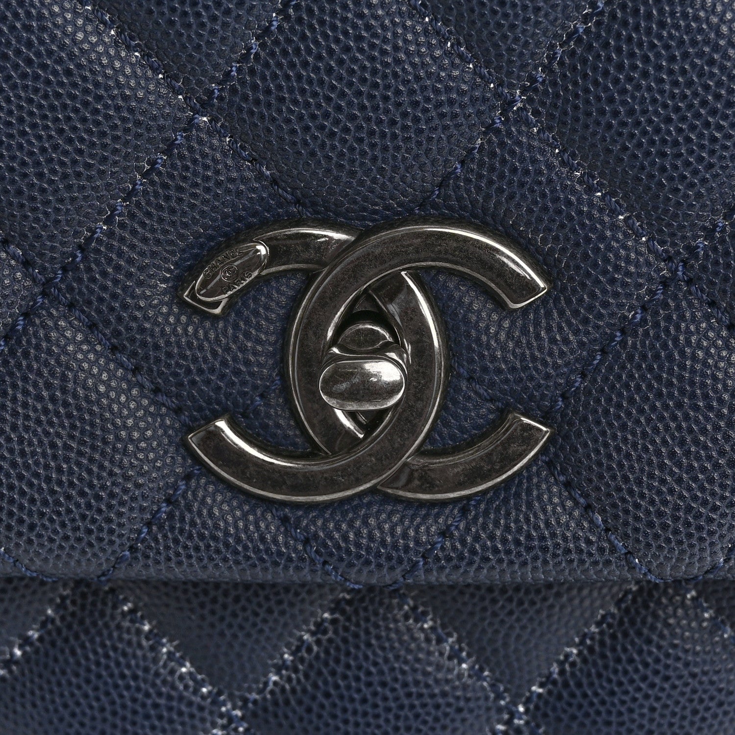 Caviar Lizard Quilted Large Coco Handle Flap Blue