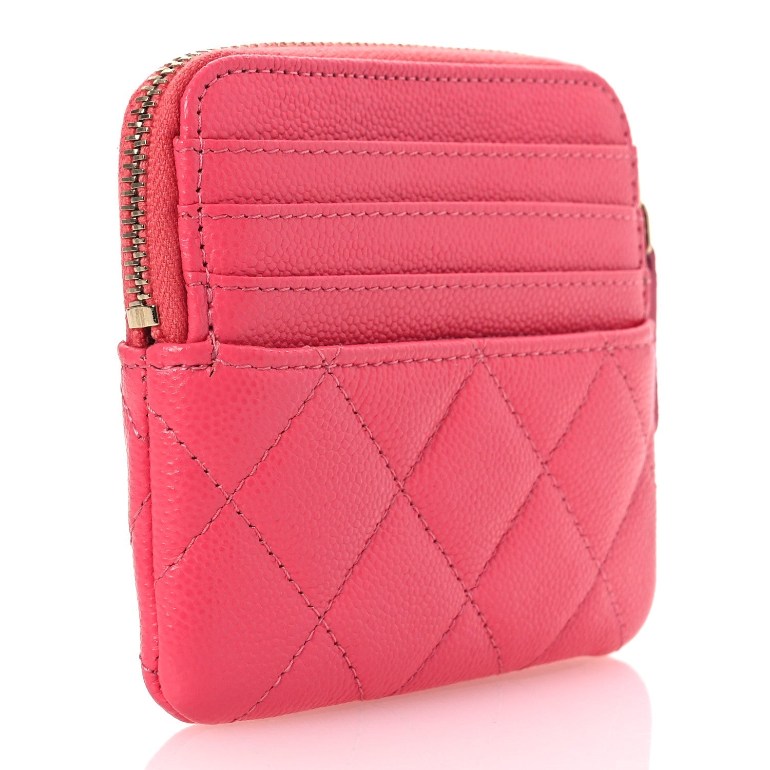 Caviar Quilted Zip  Holder Wallet Pink