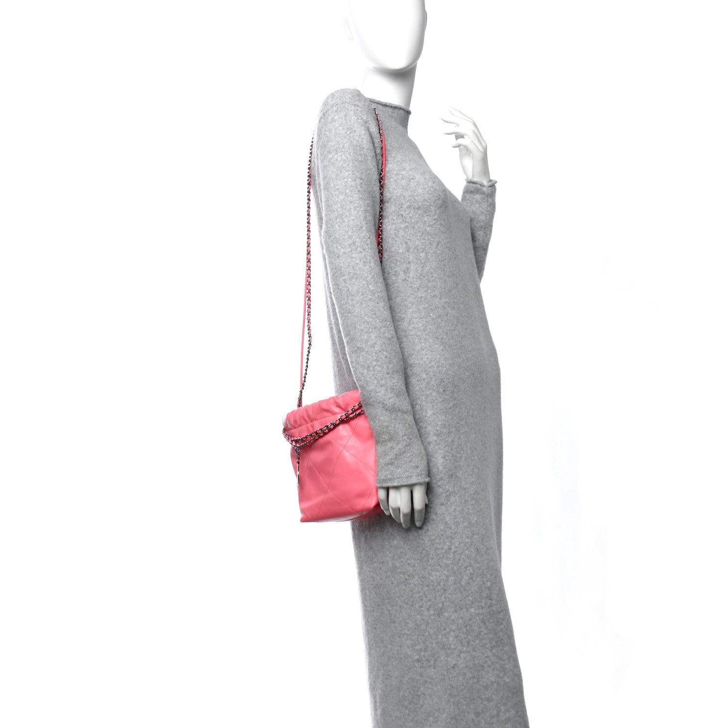 Shiny Calfskin Quilted Rainbow Metal Mini Chanel 22 Coral Pink