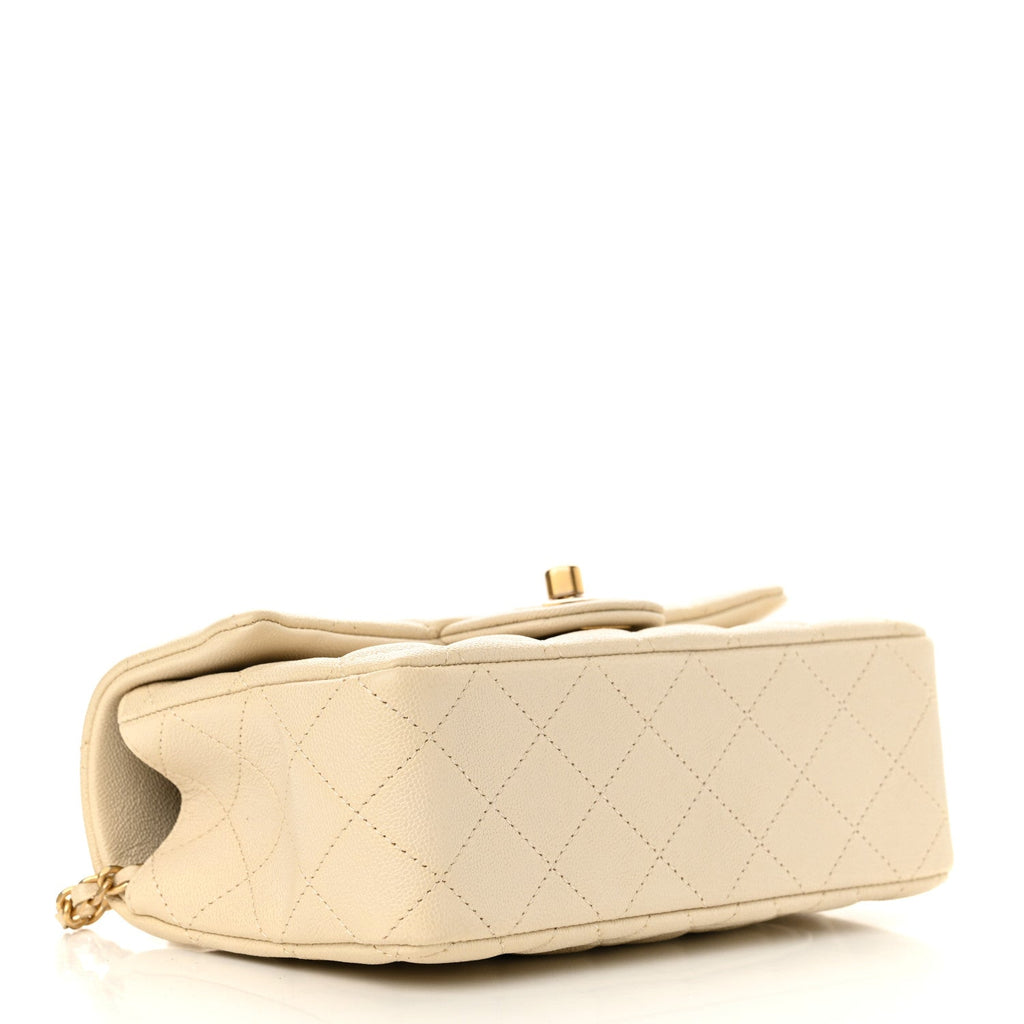 Caviar Quilted Mini Top Handle Rectangular Flap Beige