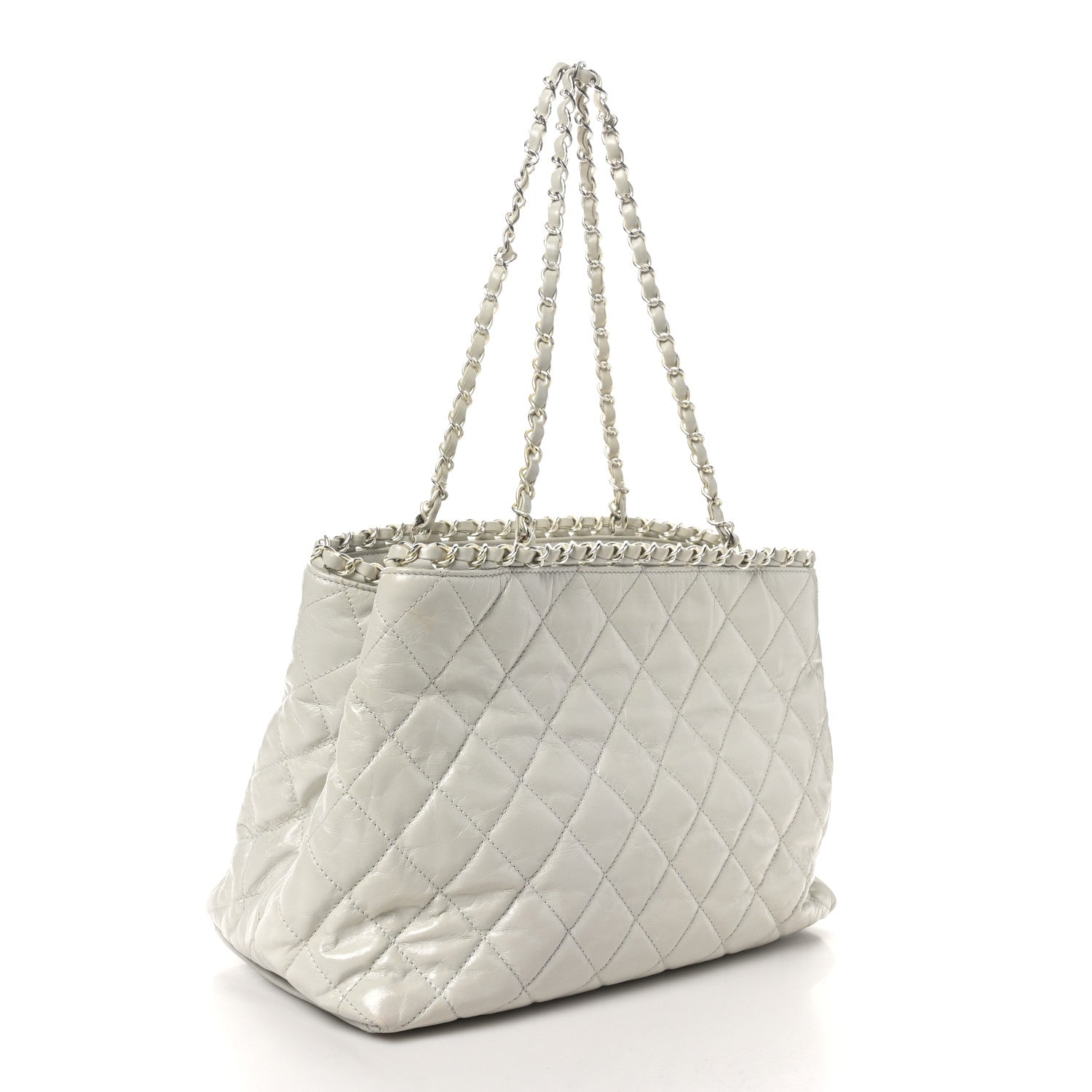 Glazed Calfskin Quilted Small Chain Me Tote Dark White