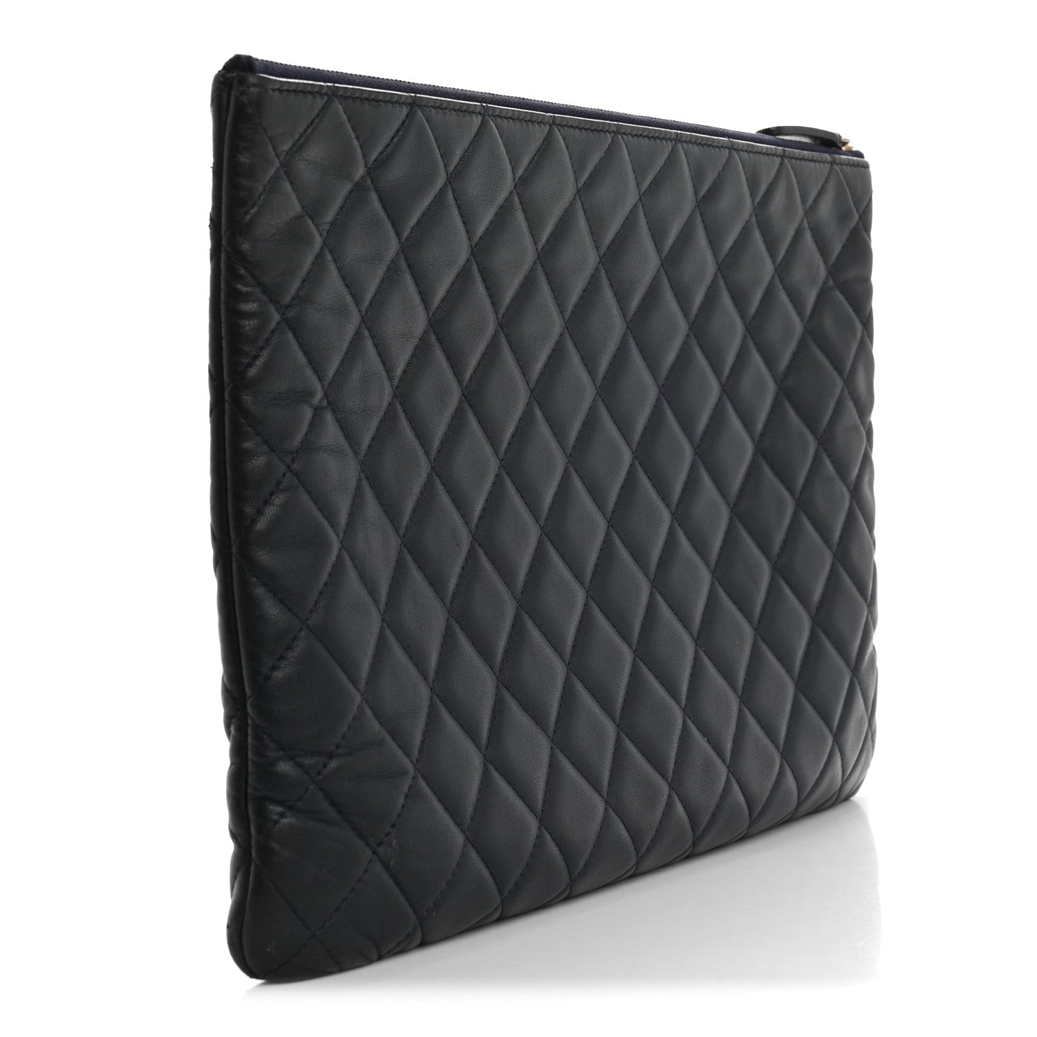 Lambskin Quilted Casino Beauty CC Cosmetic Case Navy