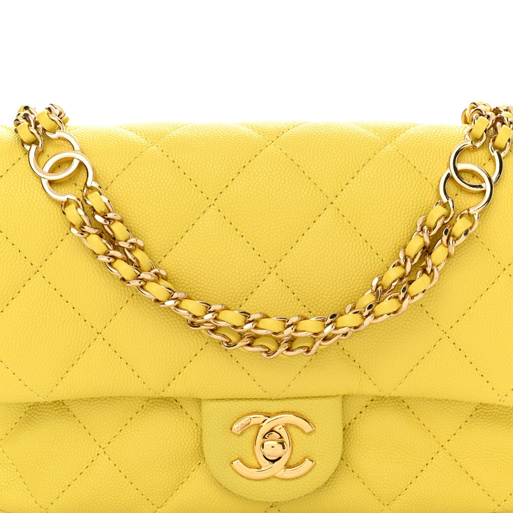 Caviar Quilted Mini CC You Flap Yellow