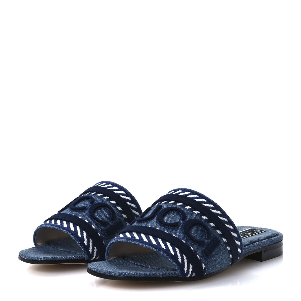 Plain Spain Denim Logo Slide Sandals 37 Light Blue