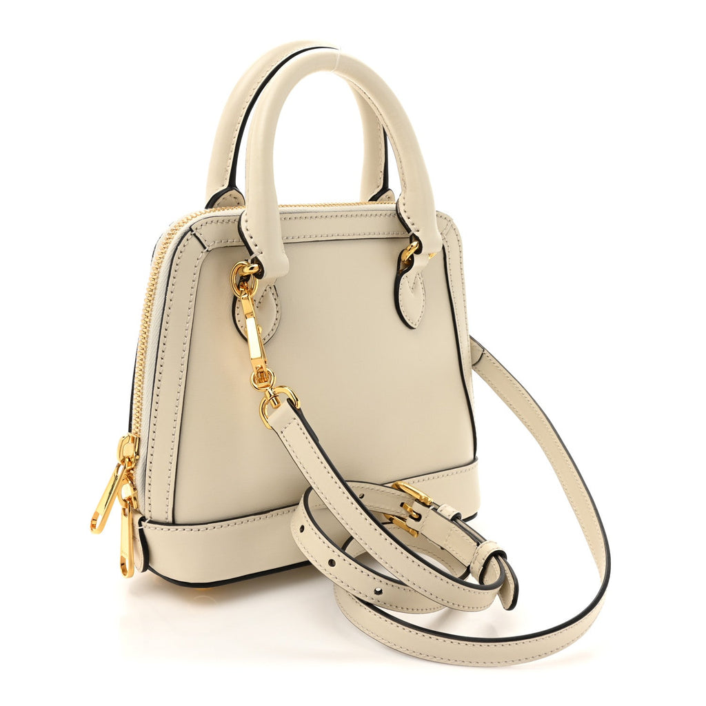 Boarded Plutone Calfskin Mini Horsebit 1955 Top Handle Bag Mystic White