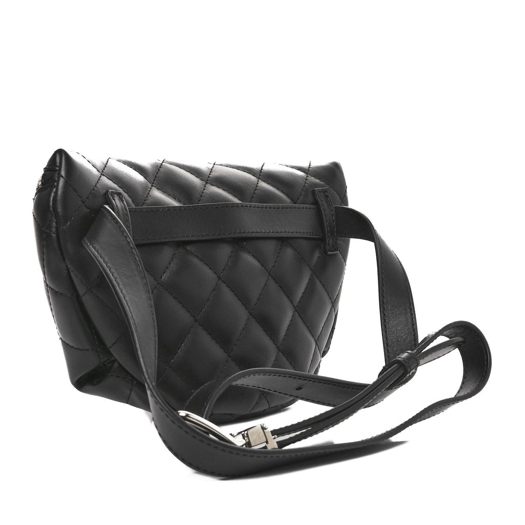 Calfskin Quilted Waist Belt Bag Black