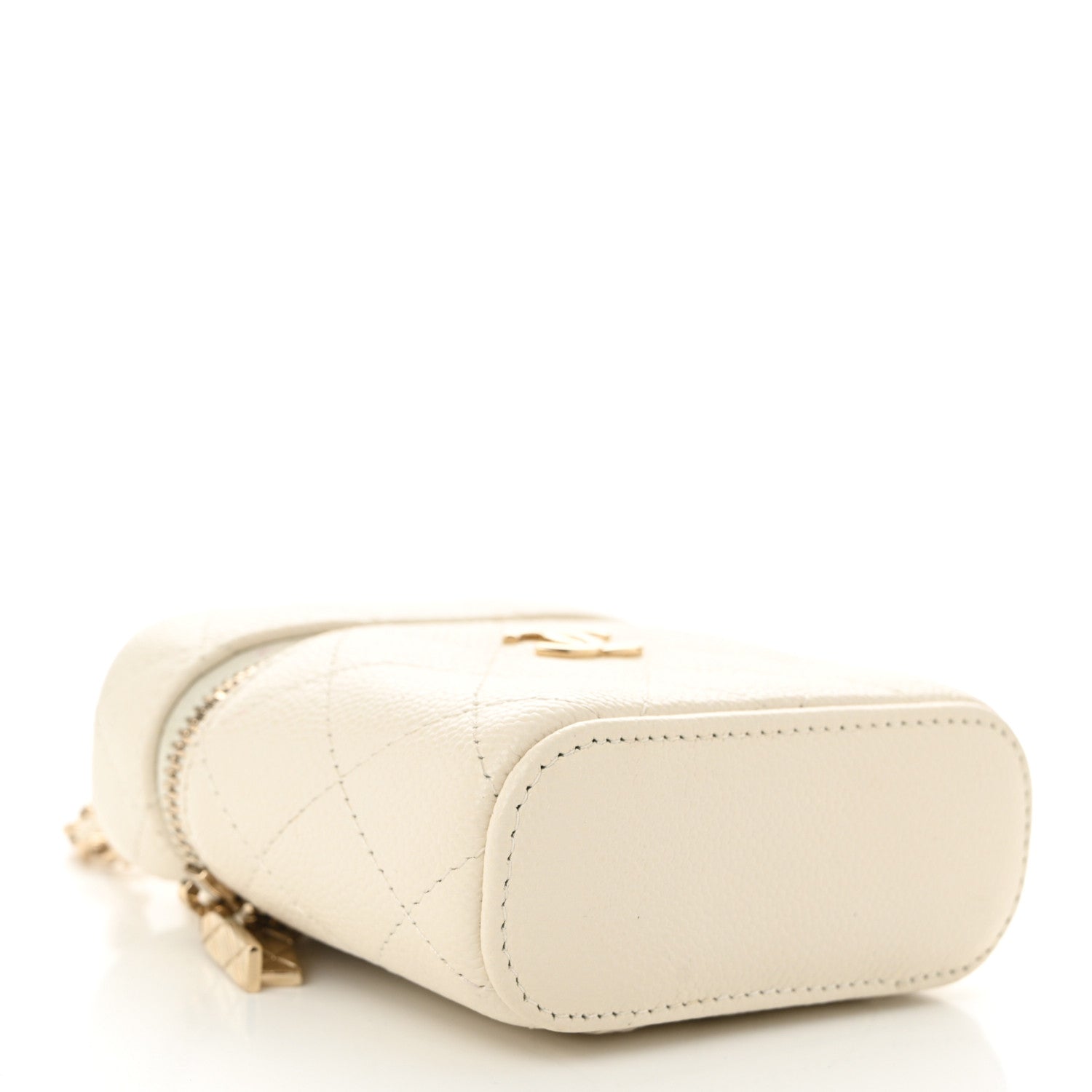 Caviar Quilted Small Handle With Care Vanity Case With Chain White