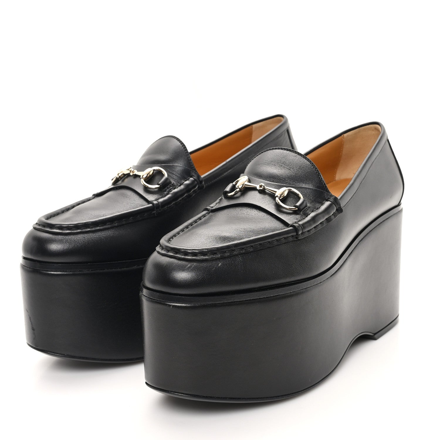 Ancora Calfskin Womens Horsebit Platform Loafers 39 Black