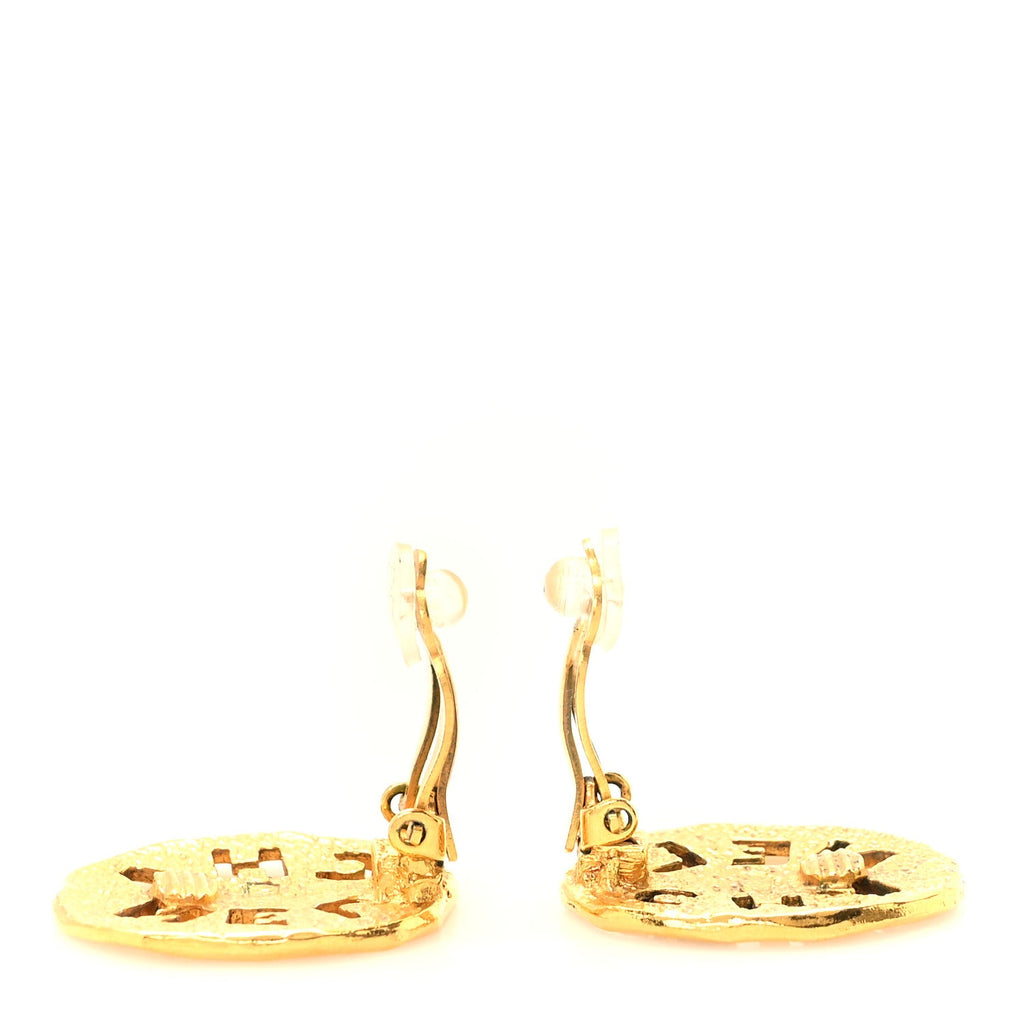 Metal Logo Round Clip On Earrings Gold