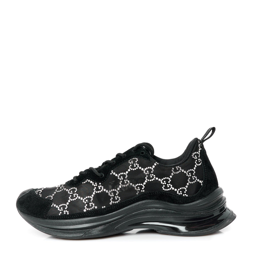 Tela Retino Mesh Crystal Suede GG Monogram Womens Gucci Run Sneakers 39 Black Silver