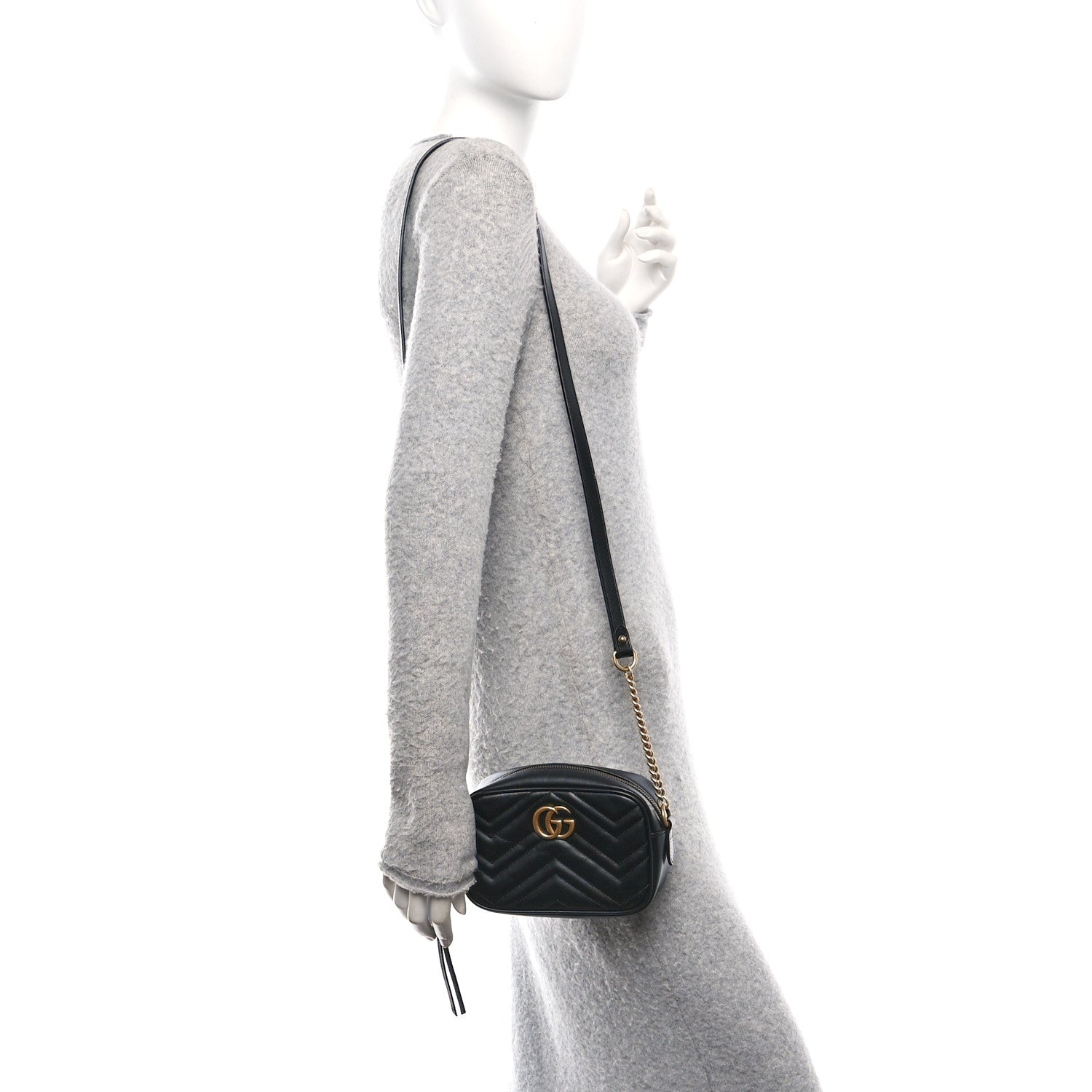 Calfskin Matelasse Mini GG Marmont Chain Shoulder Bag Black