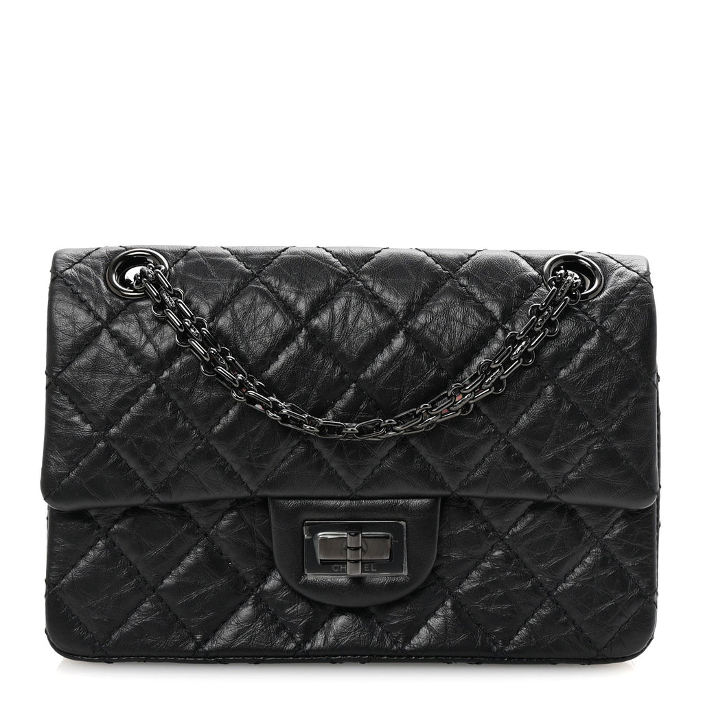 Aged Calfskin Quilted 2.55 Reissue Mini Flap So Black