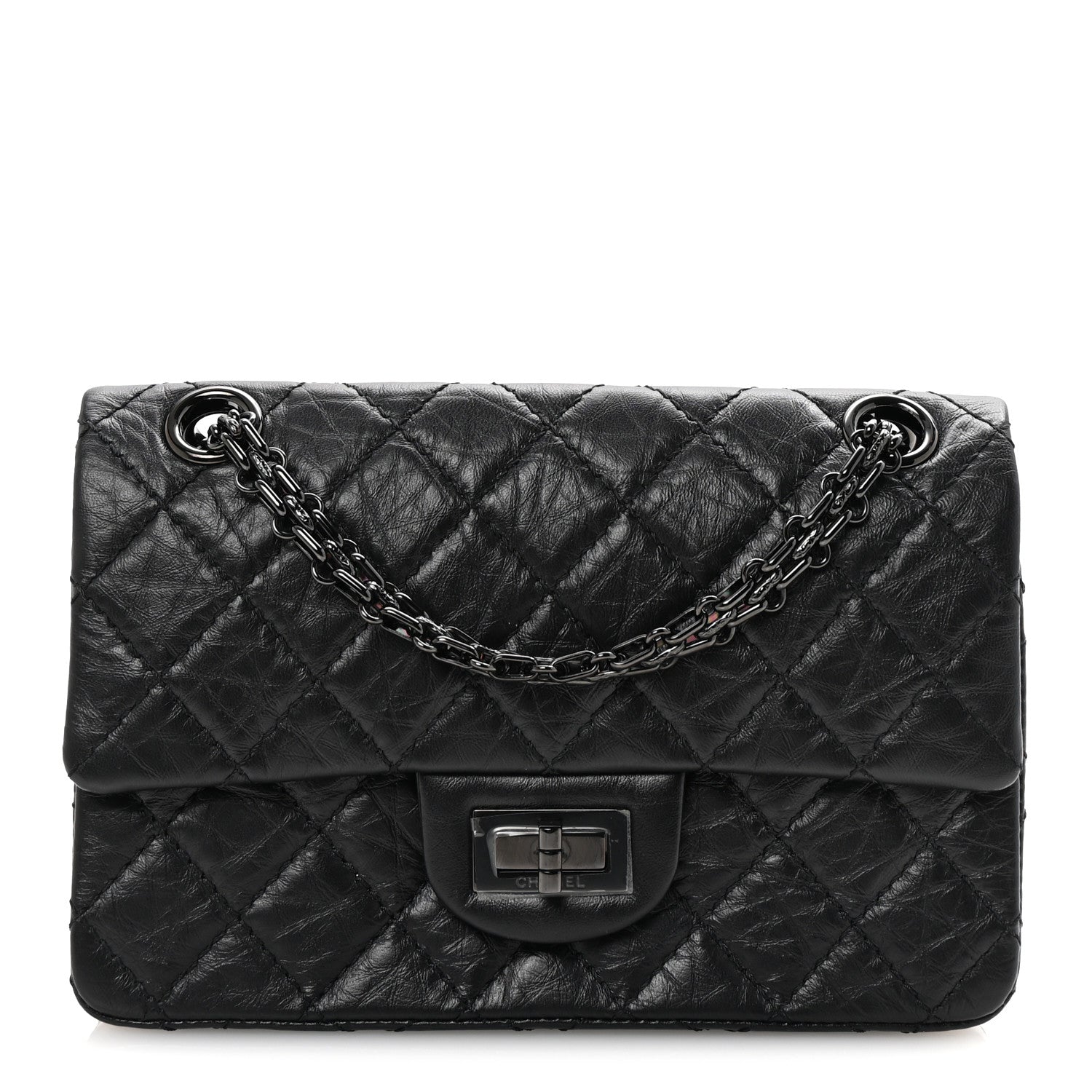 Aged Calfskin Quilted 2.55 Reissue Mini Flap So Black