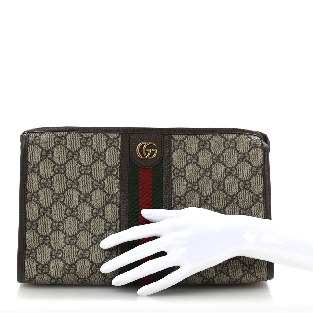 GG Supreme Monogram Web Ophidia GG Toiletry Case Beige New Acero