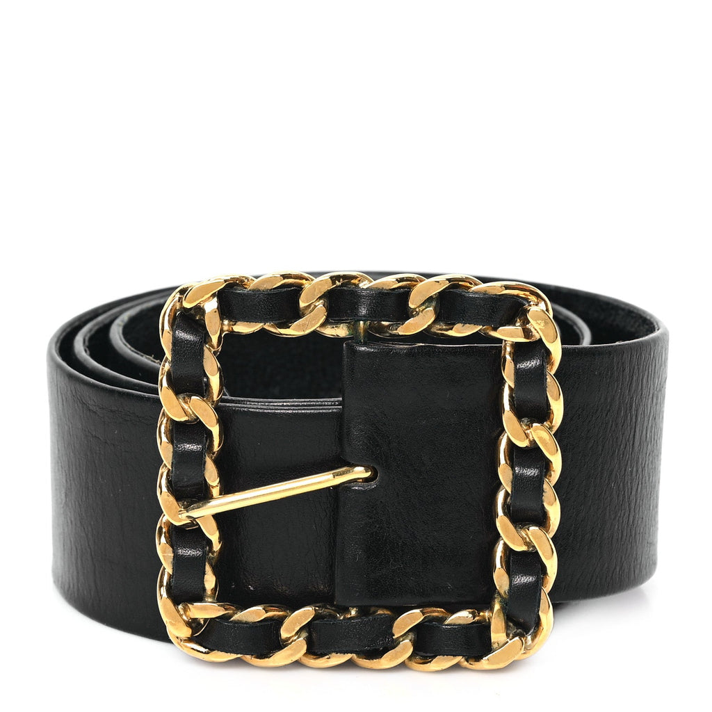 Lambskin Chain Square Buckle Belt  75 30 Black