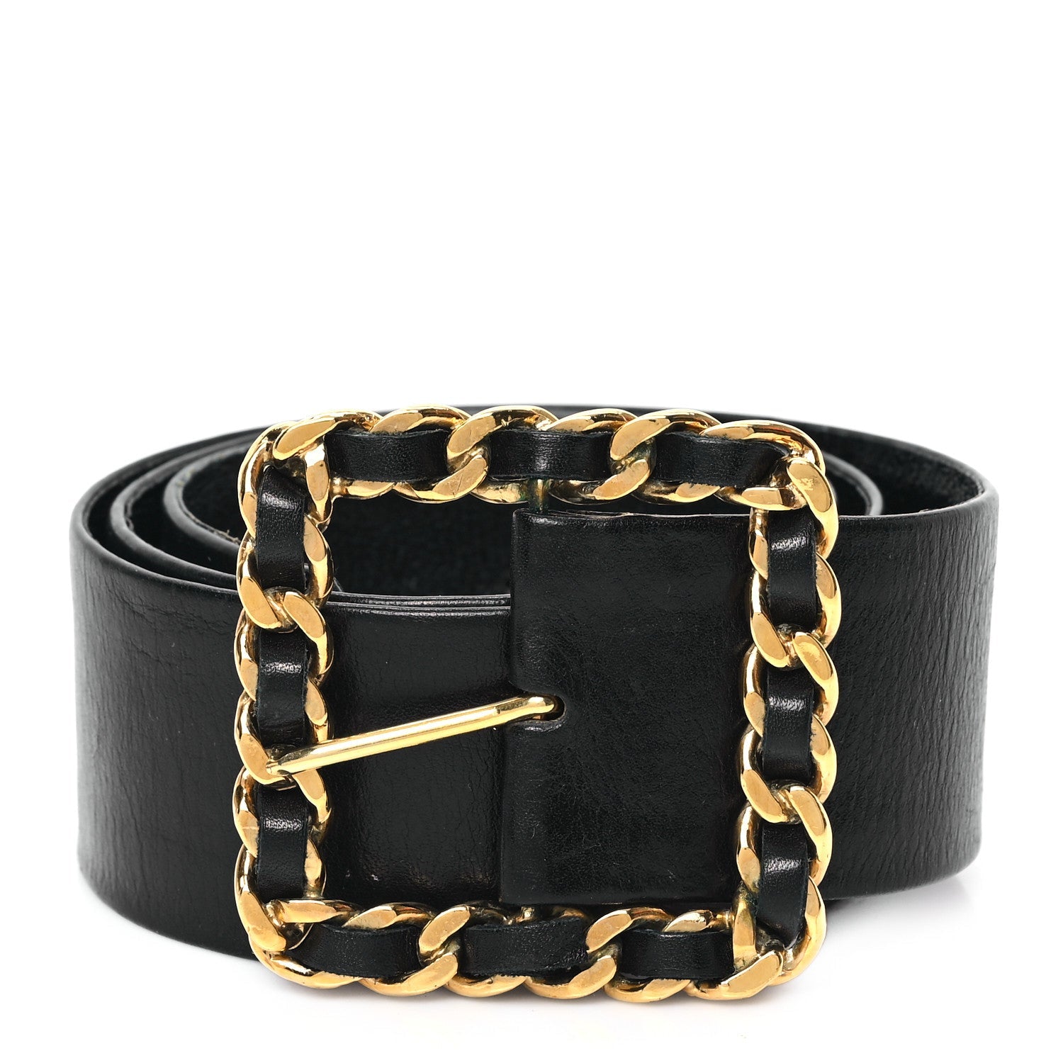 Lambskin Chain Square Buckle Belt  75 30 Black
