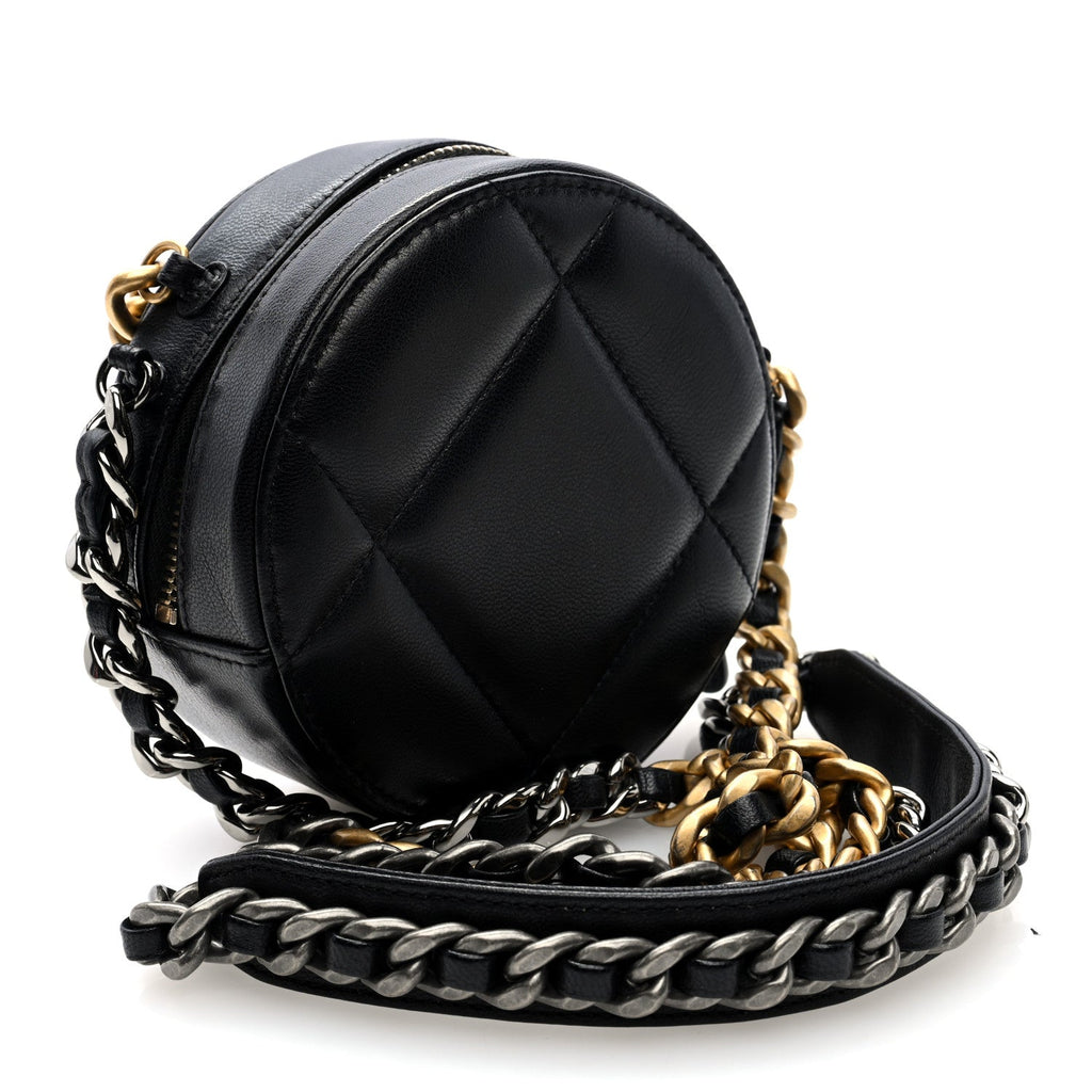 Lambskin Quilted Chanel 19 Round Clutch With Chain Black