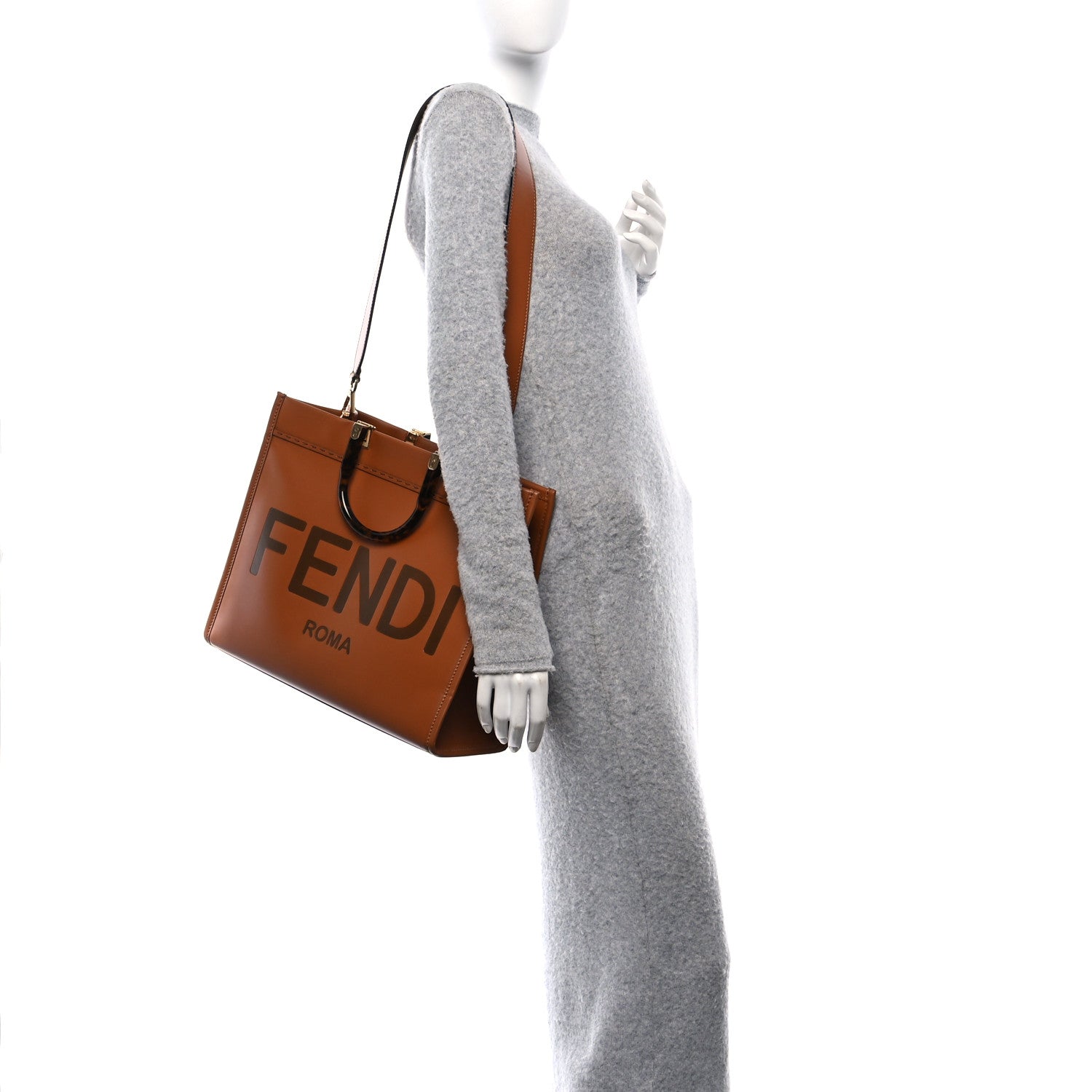 Vitello King Plexiglass Medium Fendi Sunshine Shopper Tote Cuoio