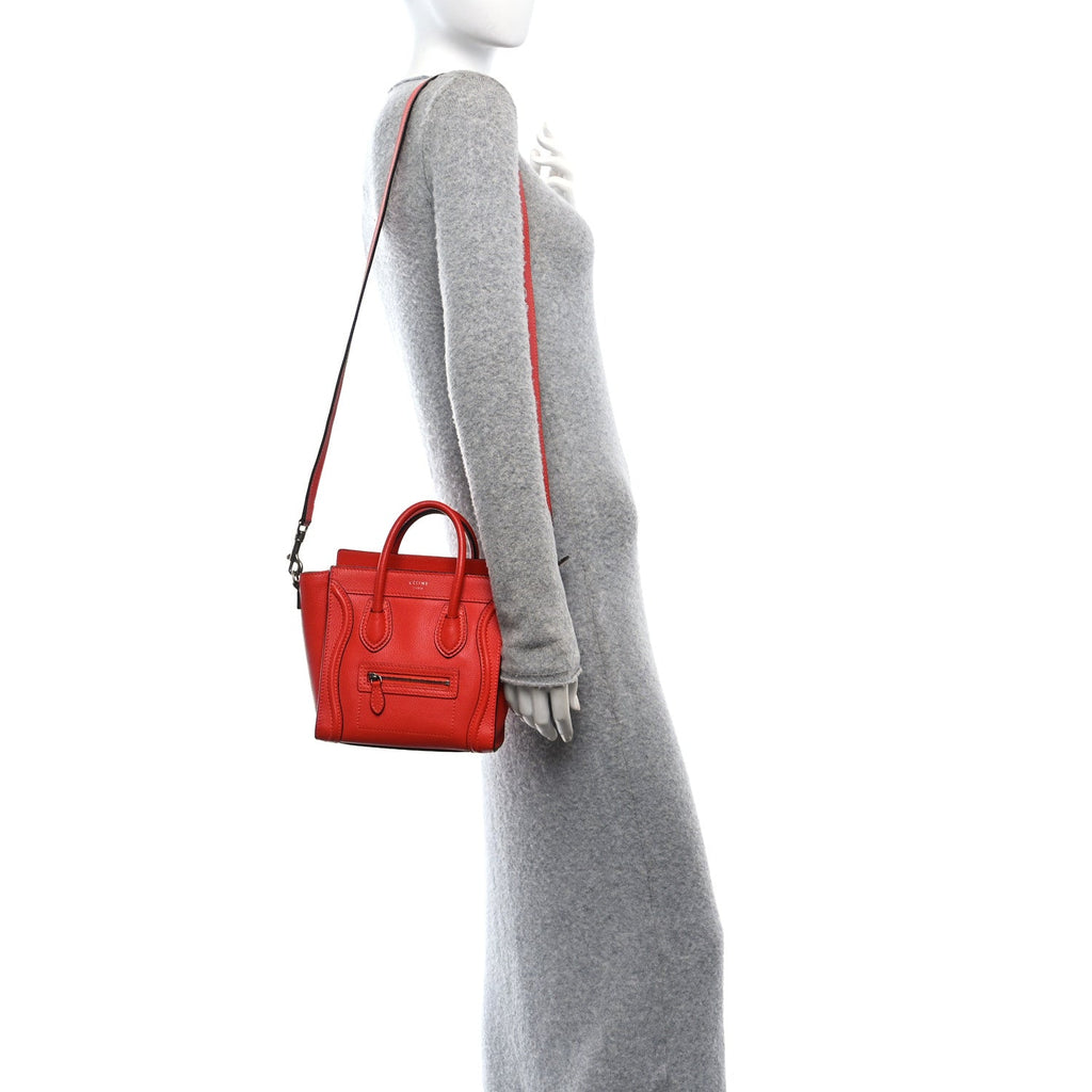 Drummed Calfskin Nano Luggage Coquelicot
