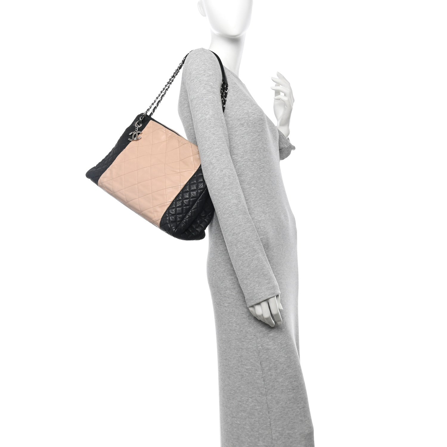 Lambskin Quilted CC Shopping Tote Black Rose Clair