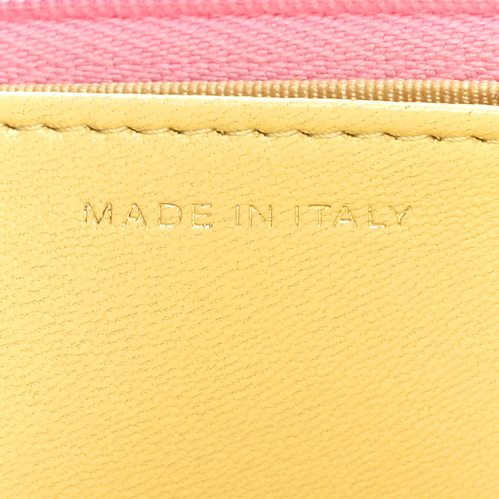 Lambskin Quilted Wallet On Chain WOC Pink Yellow