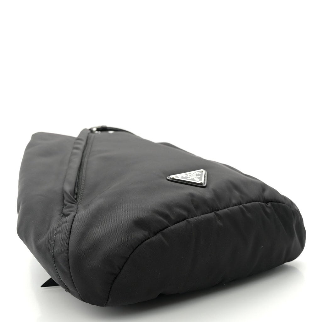 Re-Nylon Vitello Metal Triangle Logo Sling Backpack Black