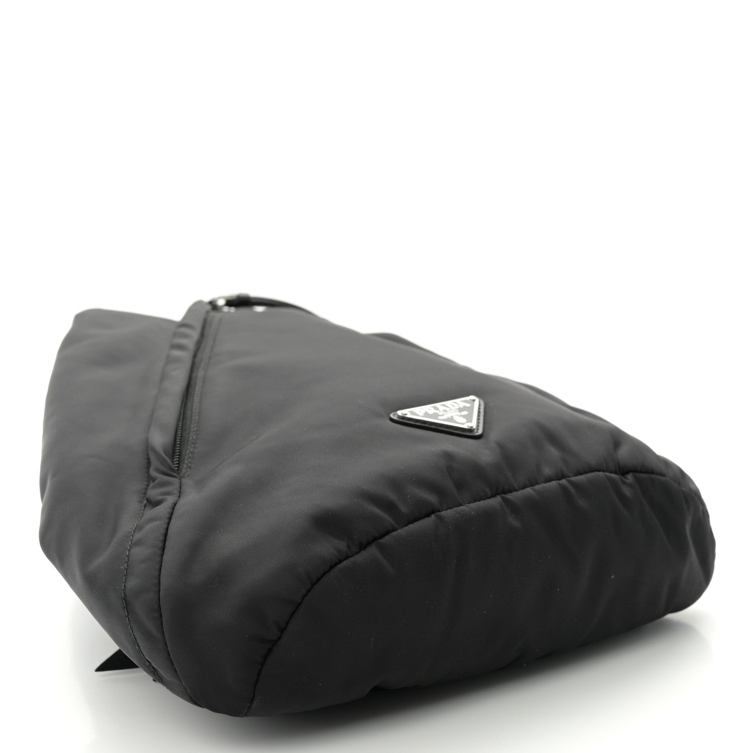 Re-Nylon Vitello Metal Triangle Logo Sling Backpack Black