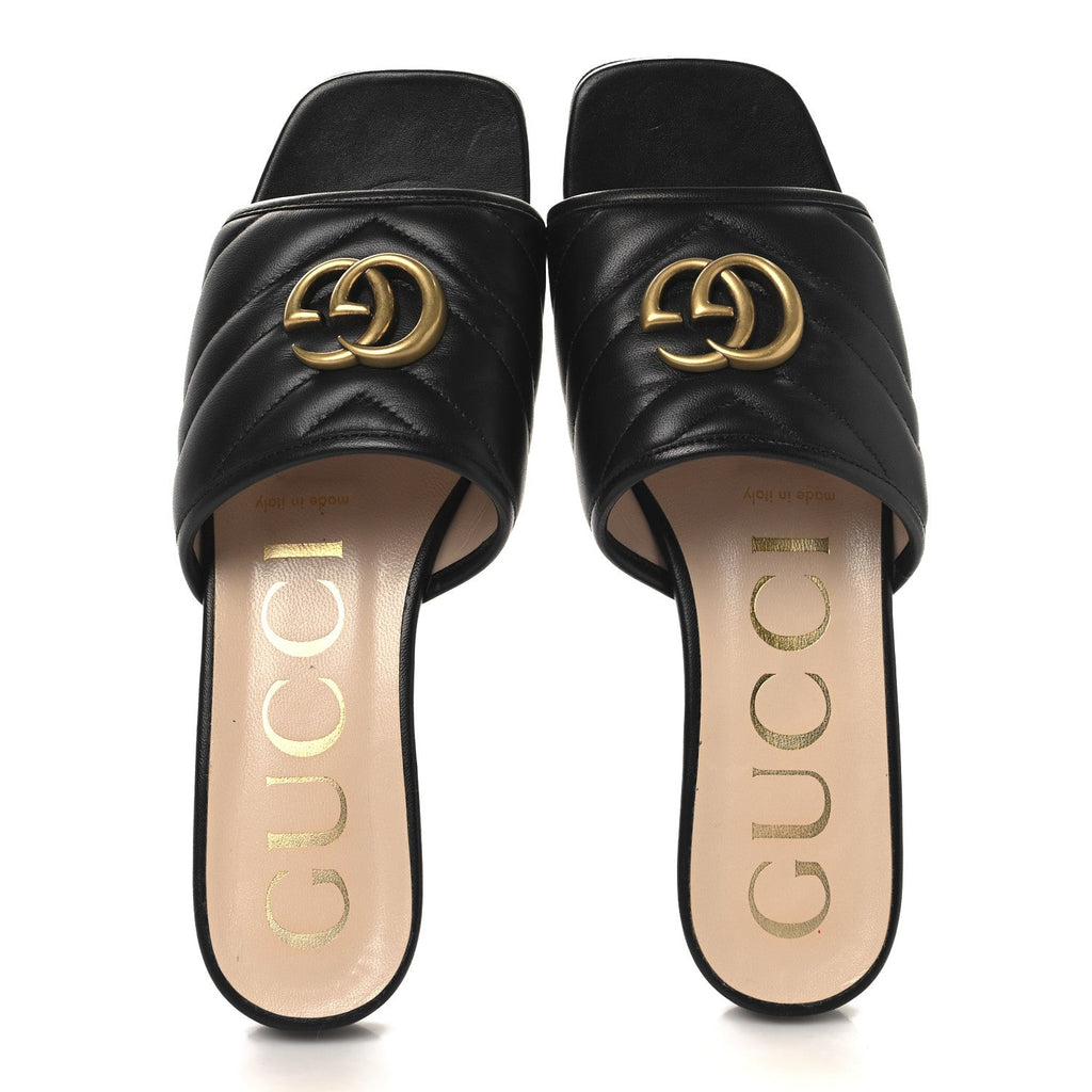 Nappa Matelasse GG Marmont Flat Slide Sandals 36.5 Black