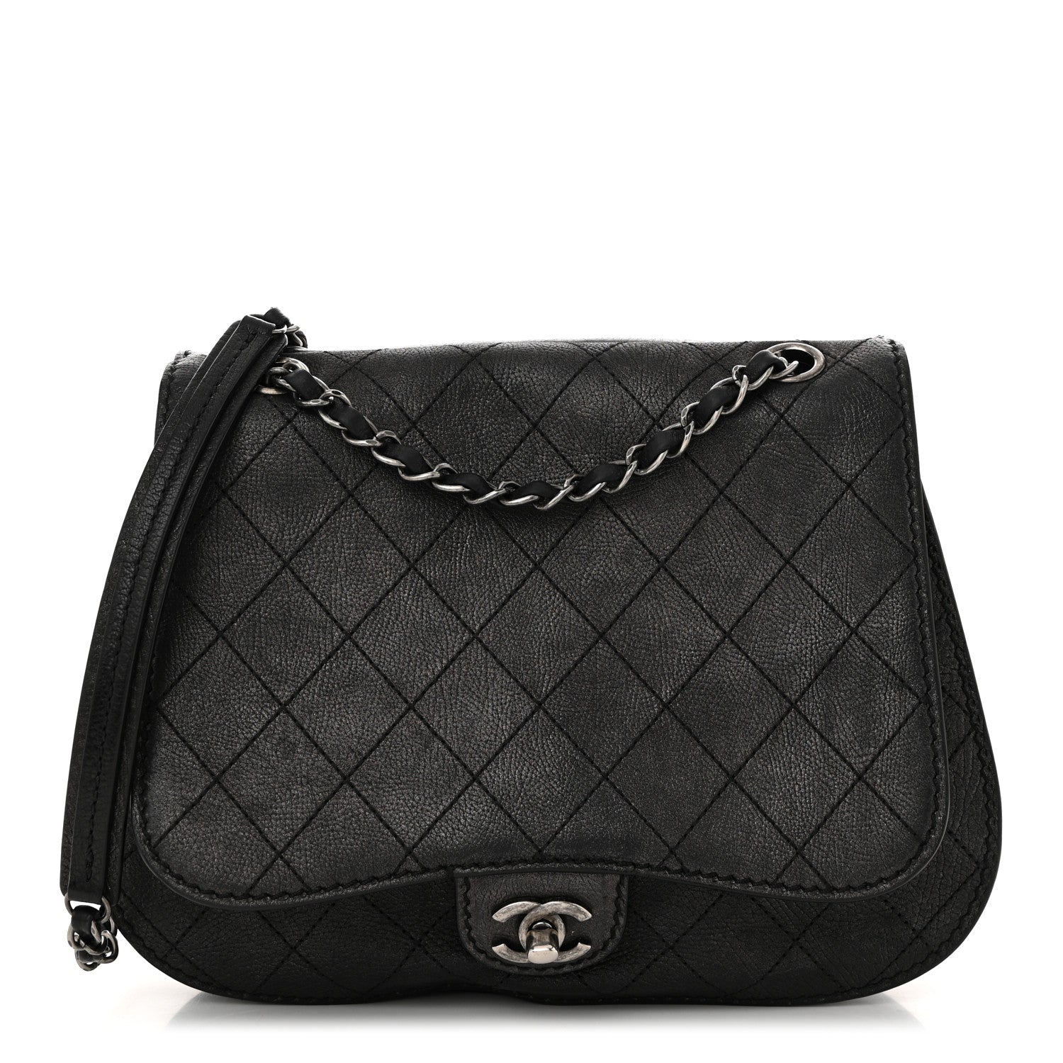 Calfskin Coco Twin Large Flap Black