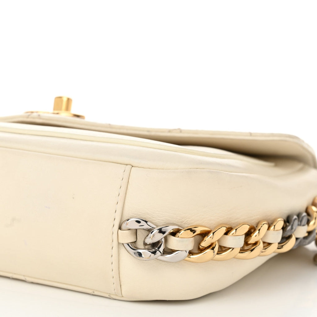 Calfskin Stitched Small Precious Union Flap Bag White