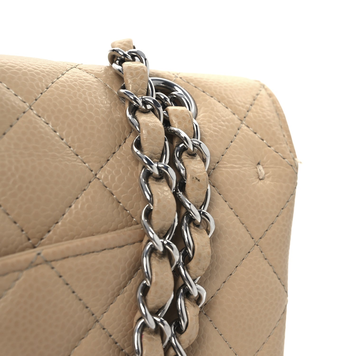 Caviar Quilted Medium Double Flap Beige
