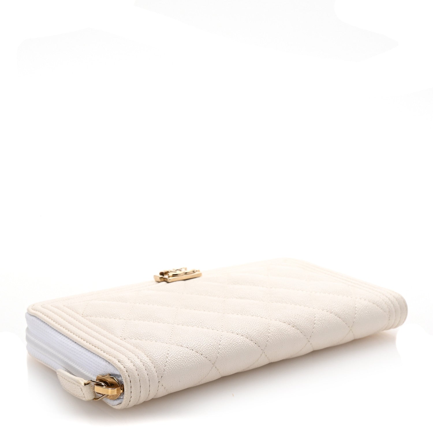 Caviar Quilted Boy Long Zip Around Wallet White