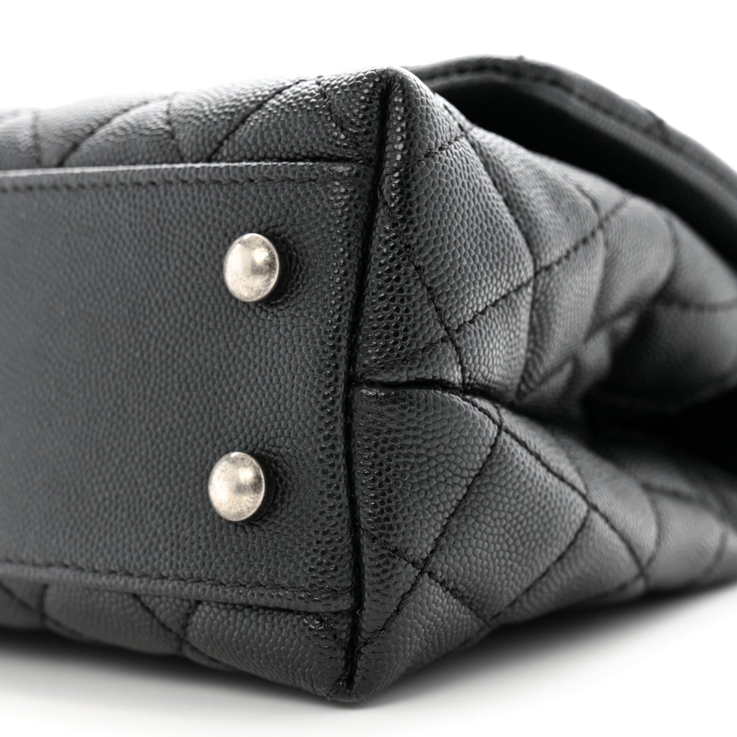 Caviar Lizard Embossed Quilted Mini Coco Handle Flap Black