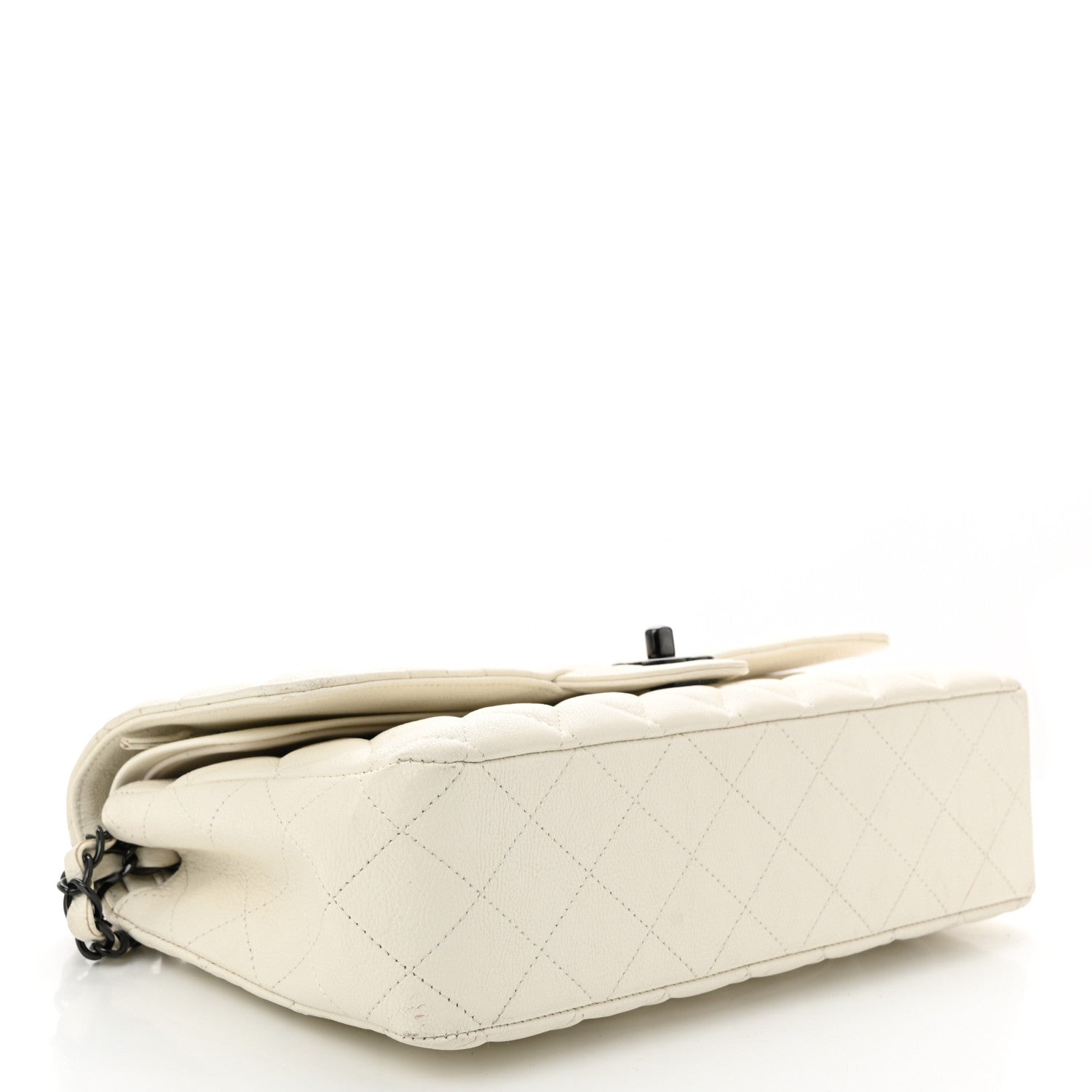 Crumpled Calfskin Quilted Medium Double Flap White
