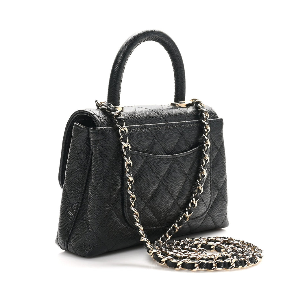 Caviar Quilted Coco Handle Clutch With Chain Black