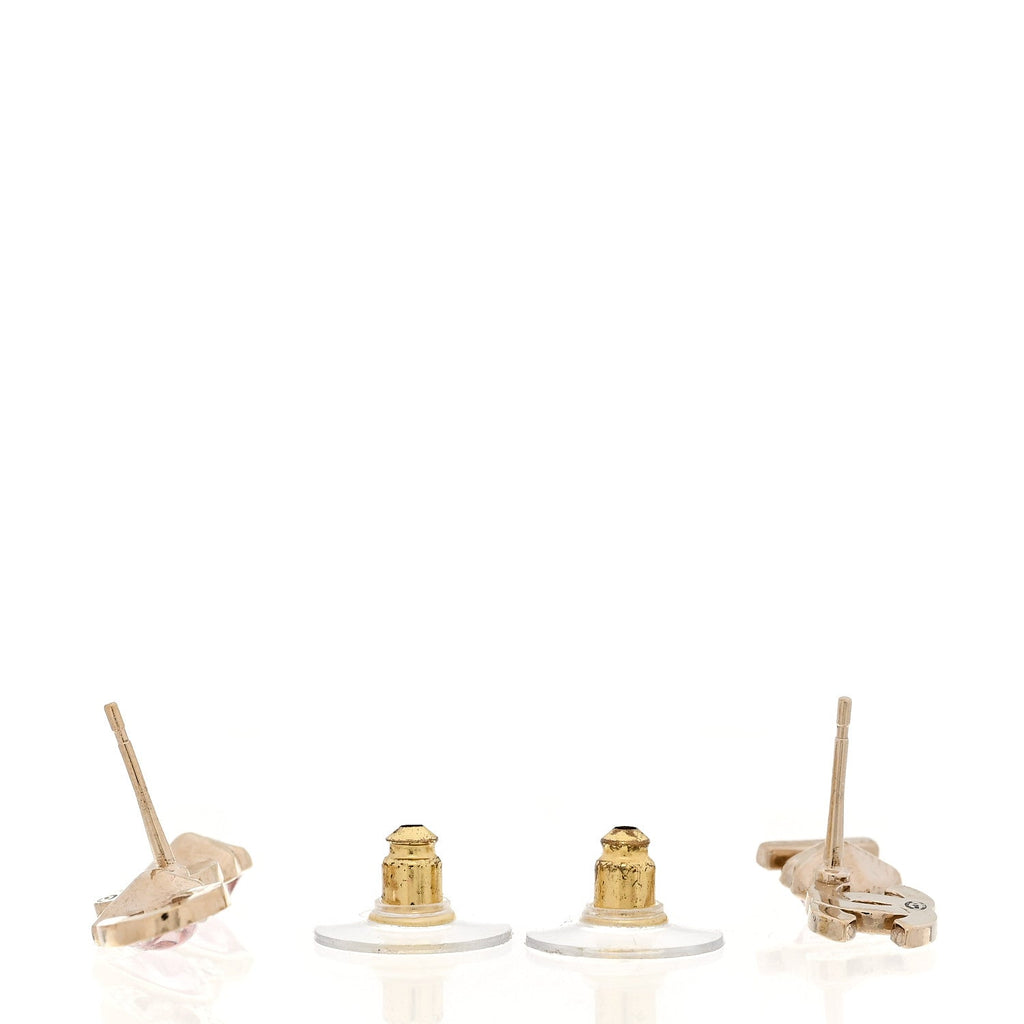 Metal Strass I Love Coco Heart Earrings Gold Pink