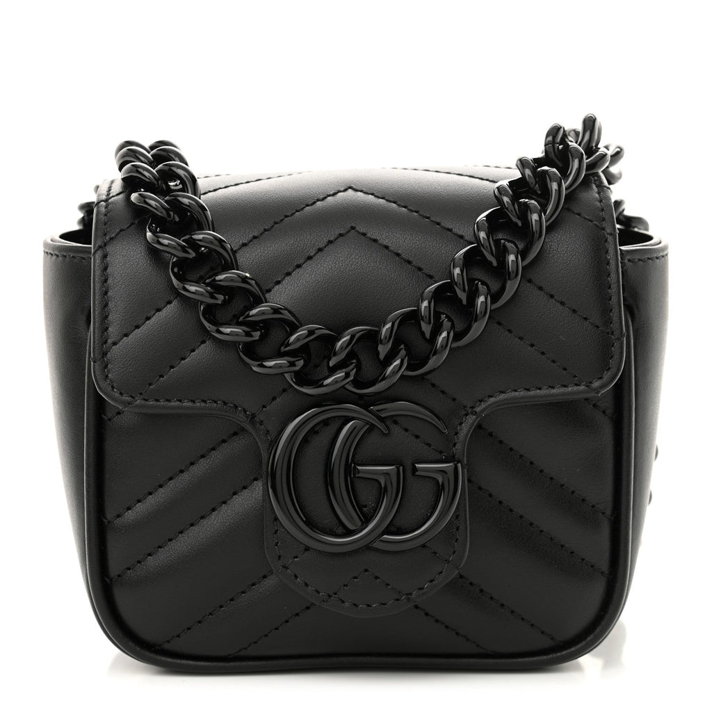 Calfskin Matelasse Monochrome GG Marmont Chain Mini Belt Bag Black
