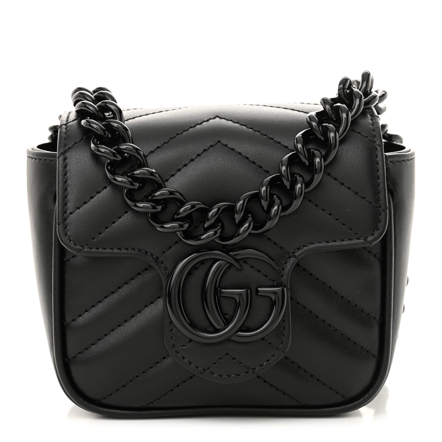 Calfskin Matelasse Monochrome GG Marmont Chain Mini Belt Bag Black